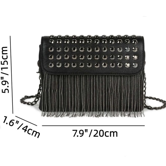 Luxe Vegan Leather Studded Tassel Shoulder Crossbody Bag - Picture 8 of 13